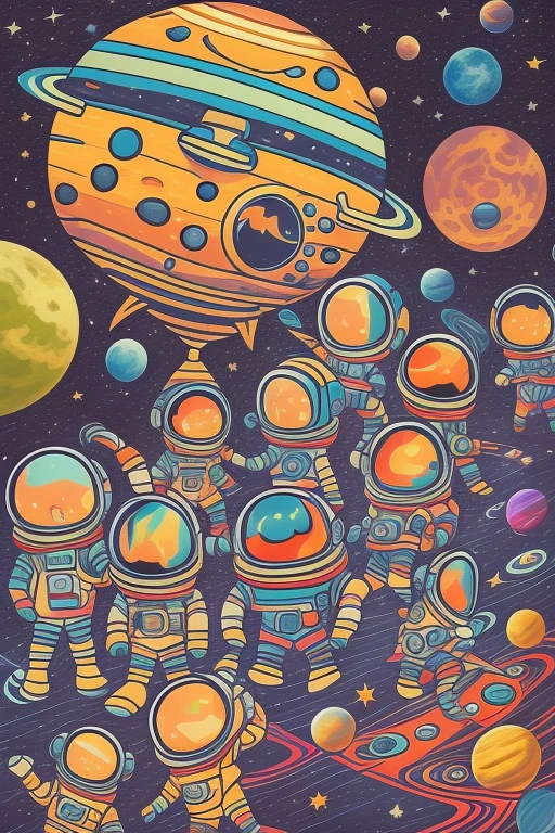 When kids take a trip into space with alien monsters，We want to create AI generated pictures in the style of children&#39;s graphic drawings。。This is copywriting：

In this painting full of fantasy and imagination，Kids explore the secrets of the universe with friendly alien monsters。

Illustration of colorful cosmic background，dot to dot，It was as if the endless universe was shining with a mysterious light。A giant colored planet levitates in the center of the frame，It sparkles，It adds a touch of mystery to the whole picture。

in the cosmos，We can see a small but cute spaceship，Designed for children and alien monsters。The spacecraft takes on bright colors，Decorated with various funny patterns and smiley faces，It gives a feeling of happiness and friendliness。It takes children through the stars，Embark on an exciting space adventure。

The children in the photo are full of energy，They wear spacesuits，Bring a hat and goggles，There was an excited expression on his face。They were laughing on the spaceship、converse，Observe stars and planets together。They have a close connection with alien monsters，Communicate in a friendly way and share the joy of this space trip。

close to spaceship，We can see some cute alien monsters，They are friendly messengers from distant planets。These alien monsters have strange shapes，The color is bright，Explore the mysteries of space with children。With the kids, They created a space adventure team full of laughter。

The whole painting has clean lines，Vibrant colors，Presents the characteristics of children's graphic painting。The graphics are full of gameplay and exploration，Let every audience feel the childlike heart and fantasy in space。This painting encourages children to explore the unknown、Brave adventure，It also reflects the importance of friendship and cooperation。