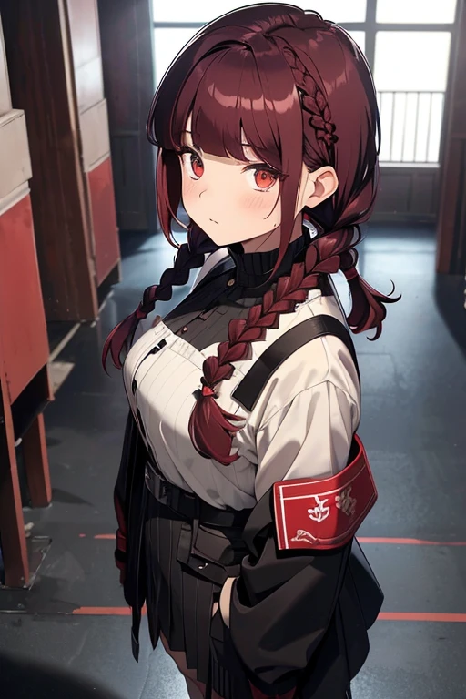 mastute piece,Best Quality,insanely detailed,8k cg,nsfw,
shoot upper body,(body in front:1.1),
1girl,standing,looking at viewer,Proudly、(upright:1.3),(Red military uniform),
break,blush,shy,(trembling:1.2),(brown hair:1.1),(large breasts),(open mouth:0.9),(Spaceship Command),