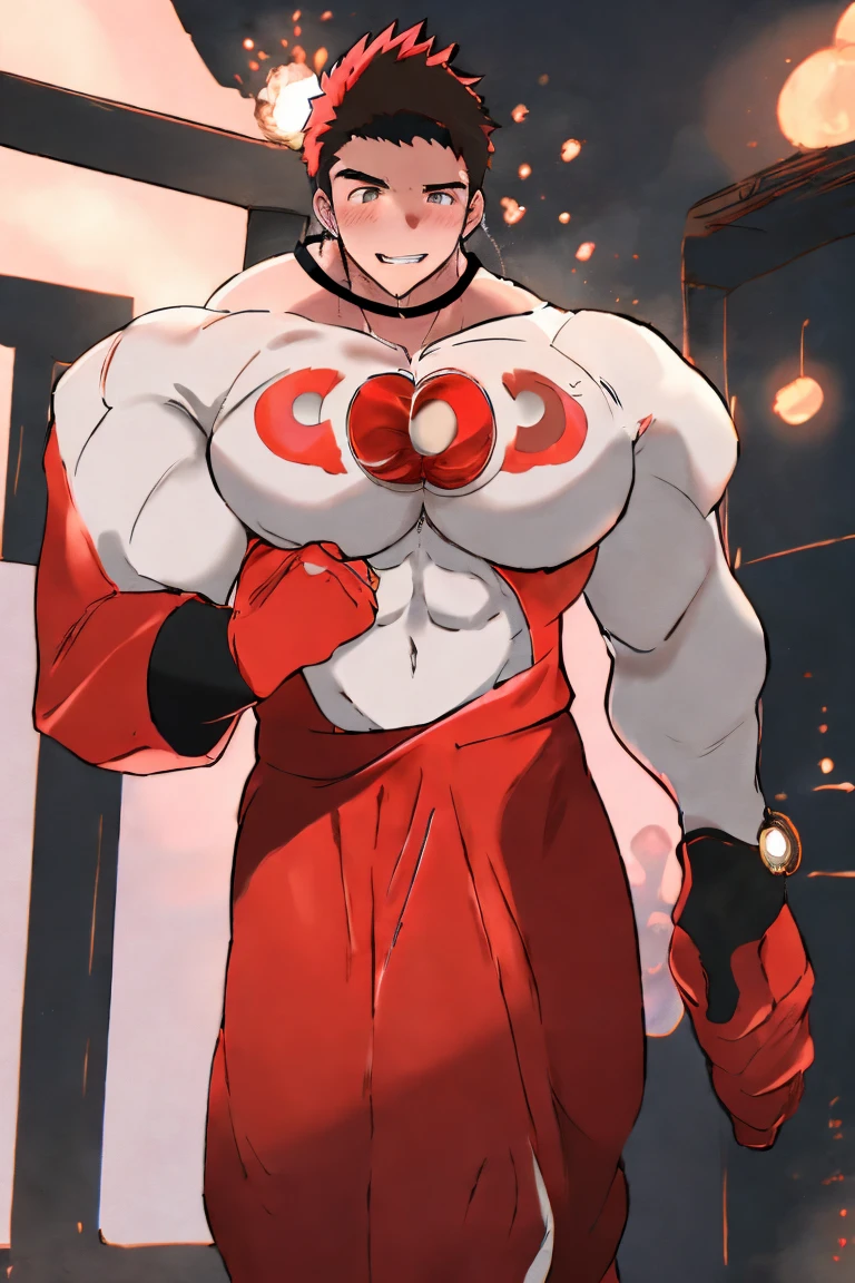 (tmasterpiece, Best quality:1.2), cow boy shooting, Alone, 1 busty girl, Ayanokouji Rem, ssmile, looking at viewert, longer sleeves, Capulet, Red dress, Raised your legs