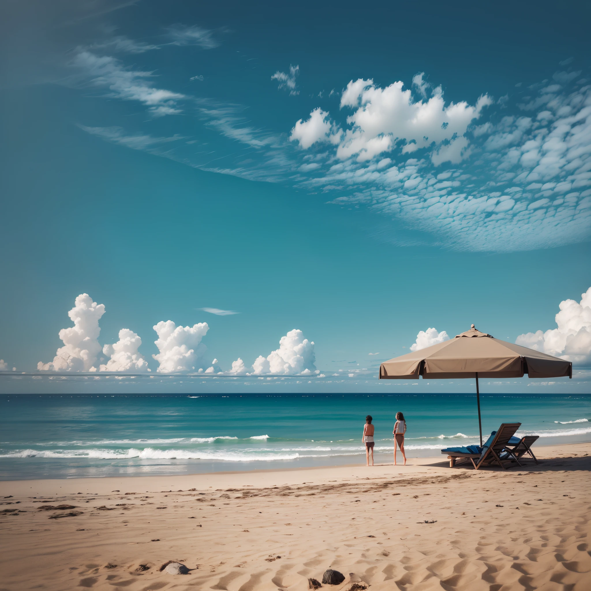 spiaggia con ombrellone e telo mare con mare sullo sfondo --auto --s2