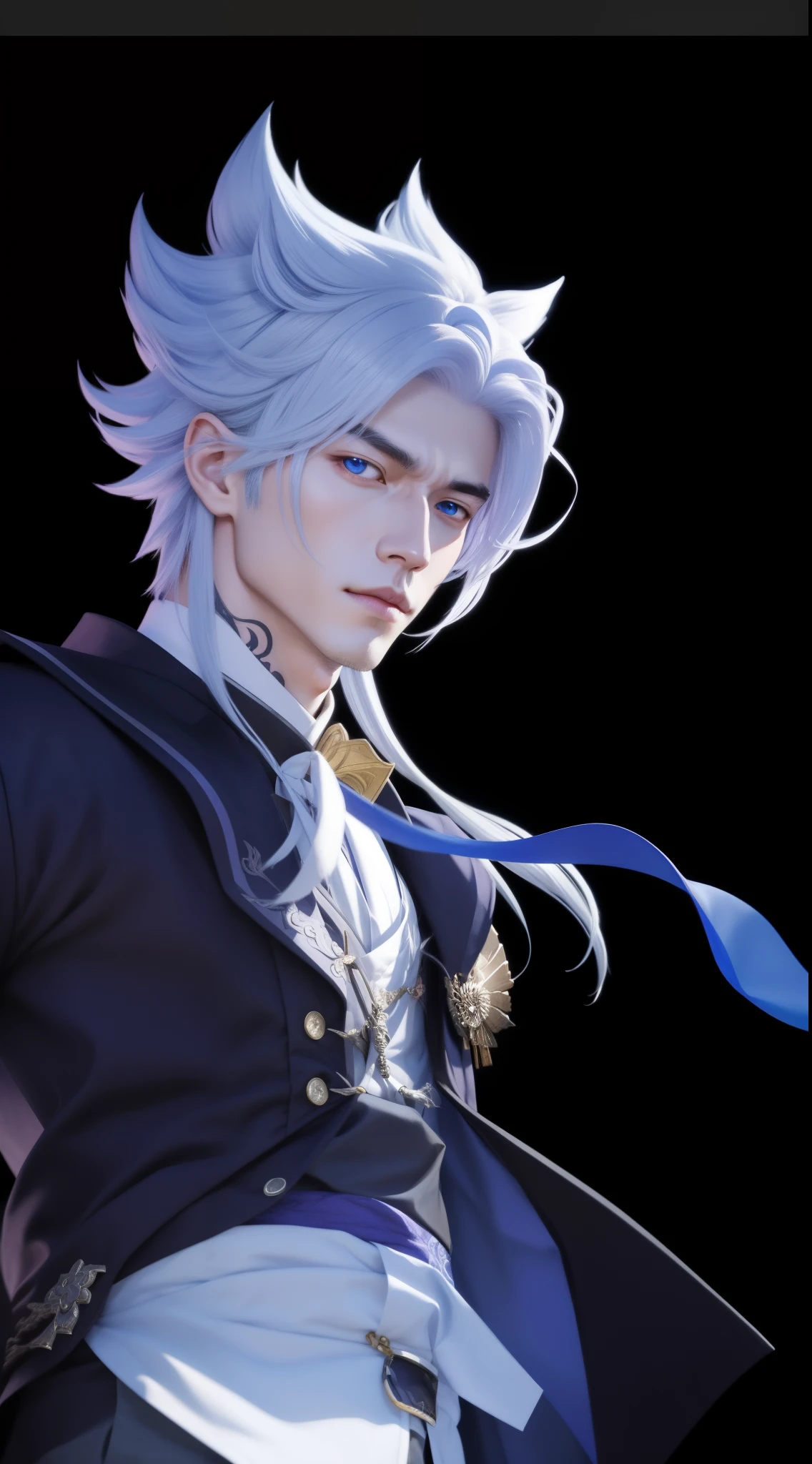 realistic character with white hair and blue eyes on purple background, dashing dream demon, handsome guy in demon slayer art, important realistic art, keqing from genshin impact, art style realistic magic activated, hajime yatate, nagito komaeda, elegant realistic main image, important realistic art details, genshin impact character, zhongli from genshin impact