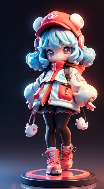 Blind box mode，Chinese zodiac，Super cute girl with bunny shaped hat，Technology elements，Stylish clothes，Super cute IP by Pop Mart，chi bi，Models，a blind box toy，Fine shine，clean backdrop，3Drenderingof，OC rendering，Best quality at best，4k，super detailing，front-facing view，POP market toys，studio lit，Stand up