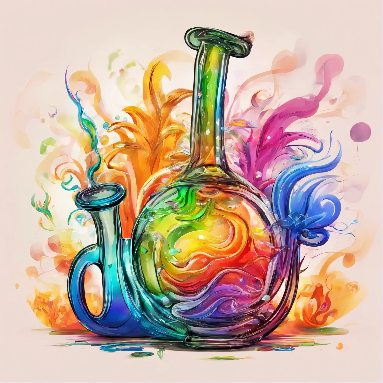 Glass bong, marijuana, smoke. Stoners head exploded with rainbows