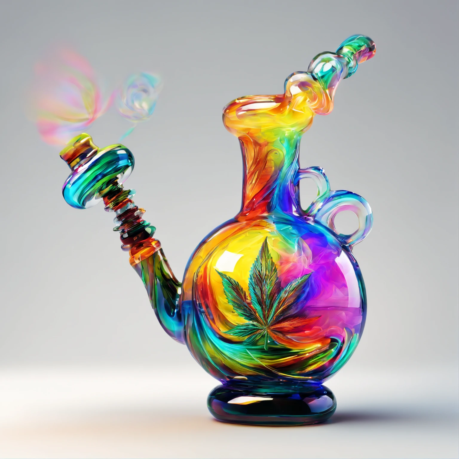 Glass bong, marijuana, smoke. Stoners head exploded with rainbows