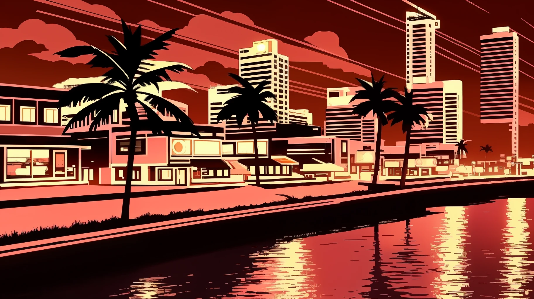 GTA 6 vice city nightscape, beachside, buildings, neon signs, cinematic, realistic --auto --s2