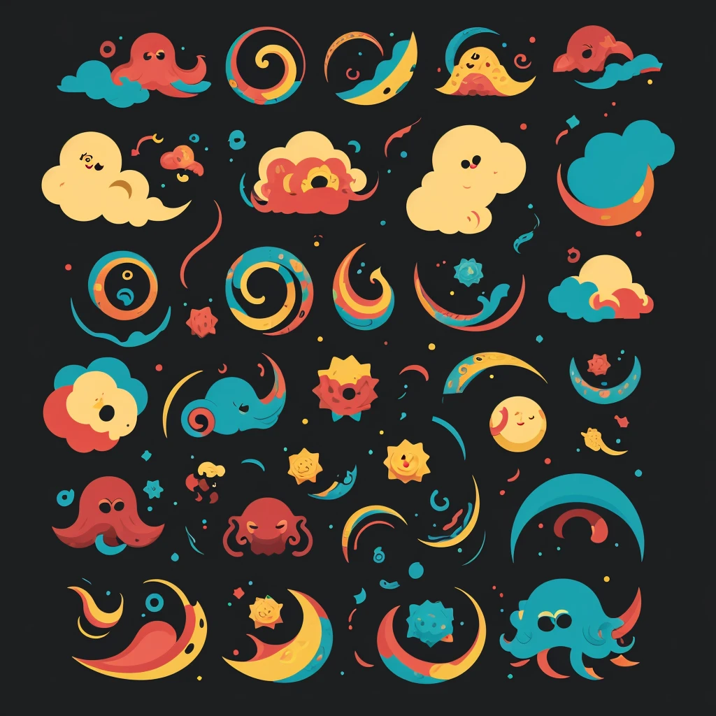 Graphic Design, Flat design, Little octopus, London Street, Colorful tones, Highly detailed, clean, Vector image, Professional Photographer, explosion of smoke, Simple background, flat black background, Glossy vector image.