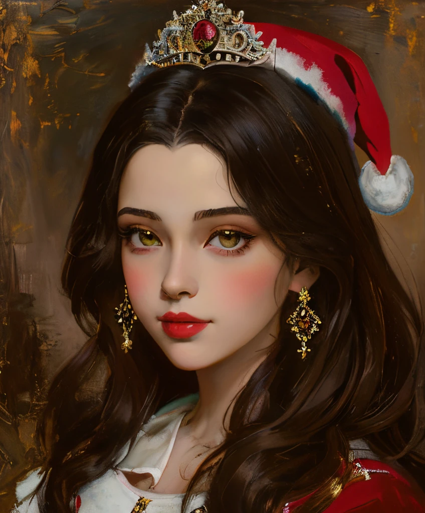 pintura de uma mulher com uma flor em seu cabelo, retrato da princesa, Retrato da princesa, Pintura do retrato de uma princesa, Retrato de uma princesa, Obra-prima de Guweiz, pintura de personagem bonita, Retrato da fada, pintura digital barroca, donzela bonita, Retrato da princesa da fada, Retrato de uma bela deusa, Retrato de Lolita, Retrato de uma fada, retrato detalhado da menina do anime, wearing santa hat vermelho.