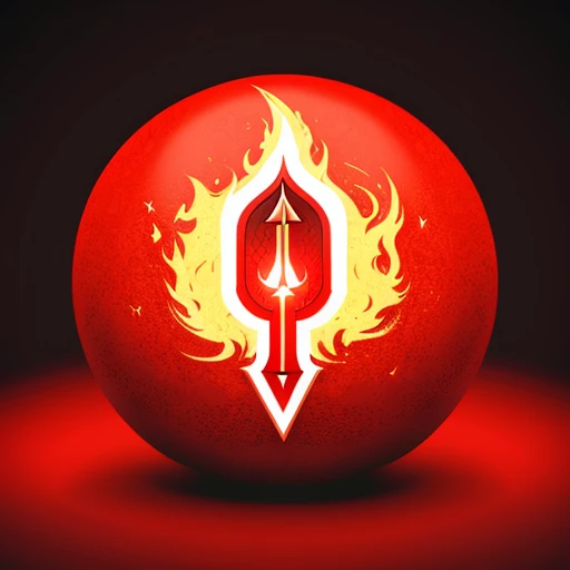 icon, red ball with burning dagger inside, white background, fundo branco, adaga flamejante, flaming dagger