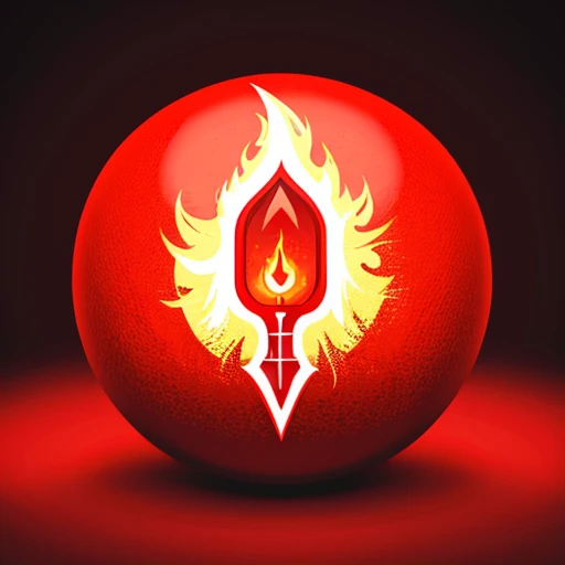 icon, red ball with burning dagger inside, white background, fundo branco, adaga flamejante, flaming dagger