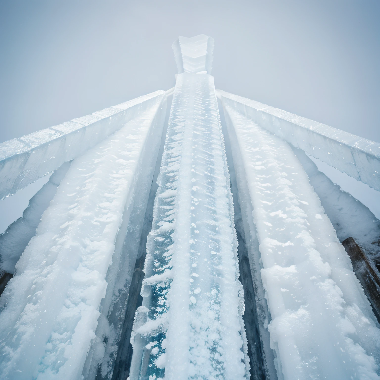 Large icicle with a chain frozen inside of it