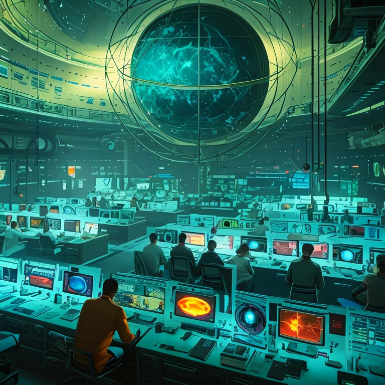 photo realistic image, view of a large room with many computers and people, Staff, depicted as a sci-fi scene, Futuristic Science Lab, cyber space, Realism | beeple, surreal sci fi set design, Concept art | beeple, Stationation and beeple high, Sci-fi scene, Beeple Daily Art, Sci-fi scene, beeple rendering