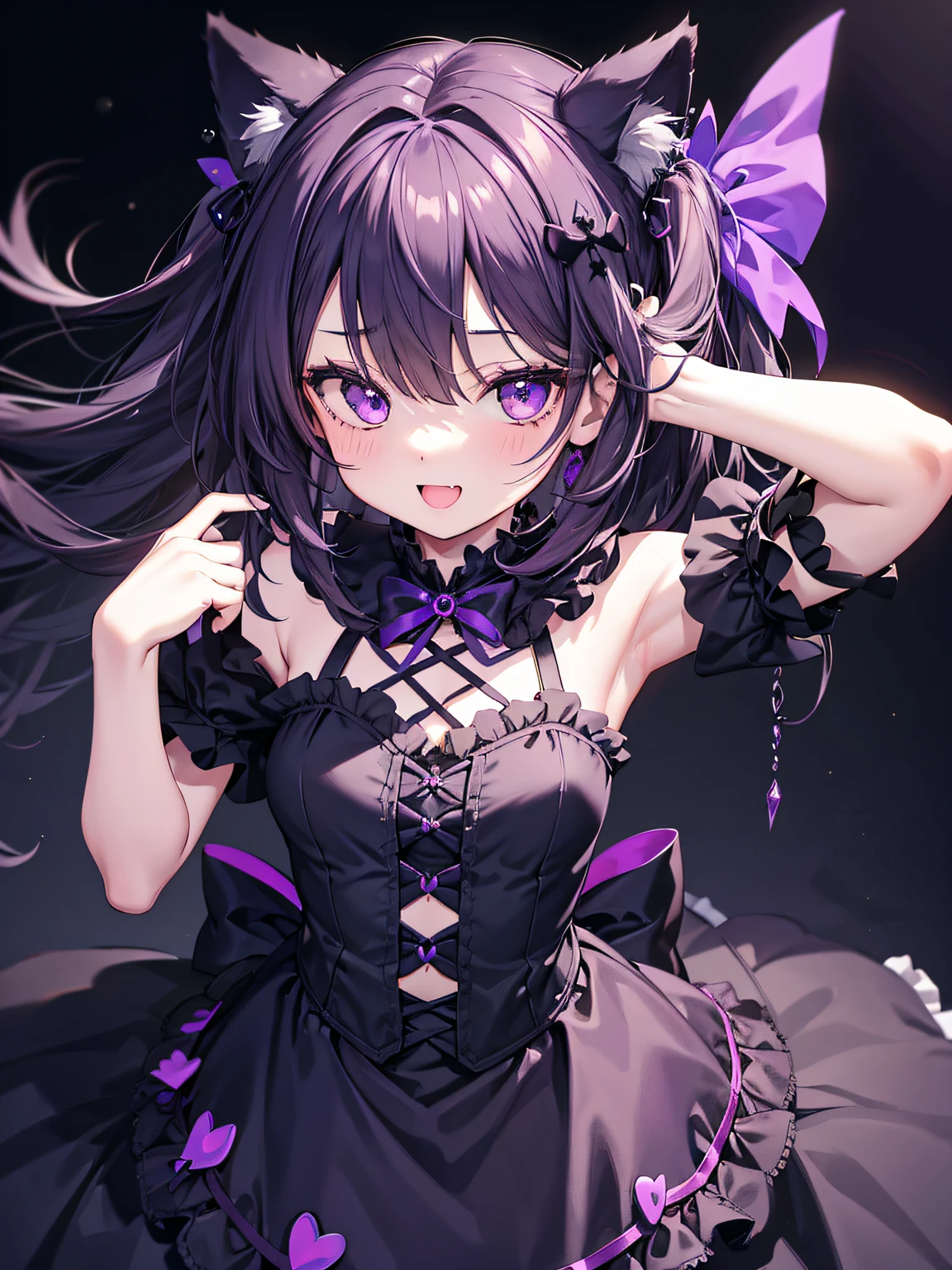 Gothic ta face and body facing the camera {{{{{Showing armpits}}}}} Dark purple straight hair10Young Girl In the street Thin eye Open mouth Goth lolithes small tits Cat's ears heart mark smile 独奏 sexypose