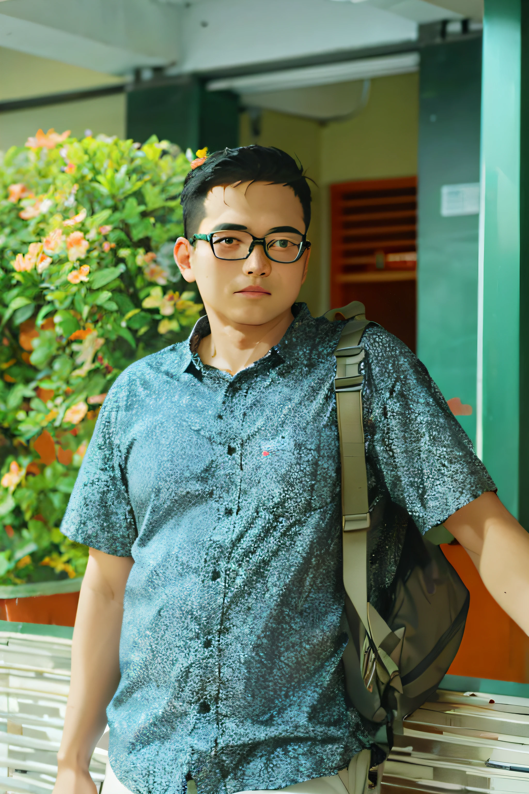 arafed man with glasses and a backpack standing in front of a building, taken with canon 8 0 d, ramil sunga, taken with canon eos 5 d mark iv, photo taken with nikon d 7 5 0, photo taken with nikon d750, potrait, ismail, protrait, portrait picture, full protrait