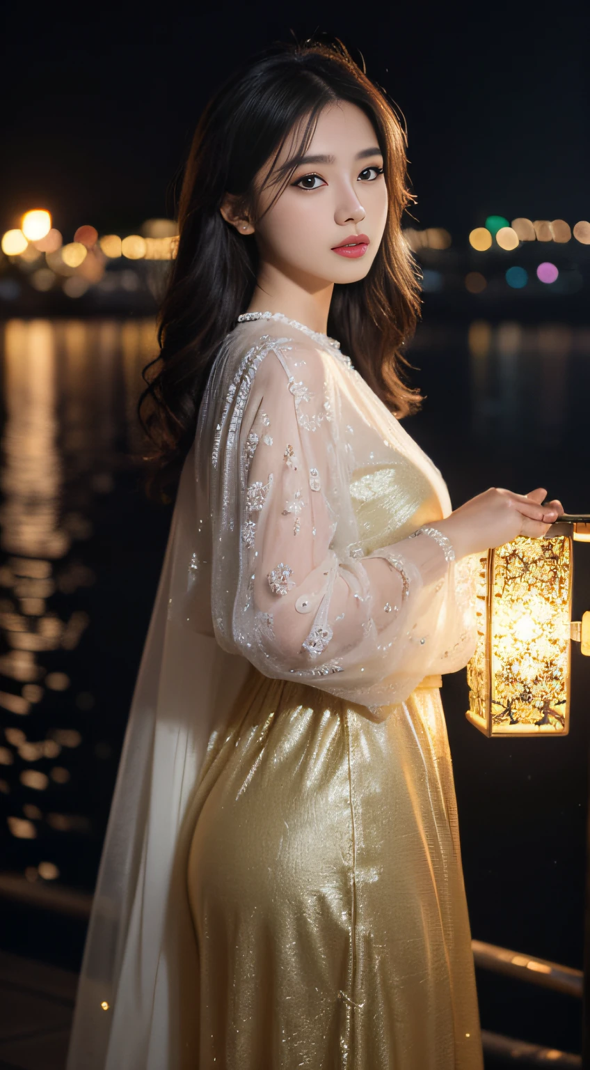 Beauty blogger's recommended app homepage, asking for women's side face, flowing light long skirt, display of cosmetic products, from left, beautiful romantic skin impeccable, 8k portrait of beautiful young woman semi-submerged in fog-shrouded lake, intricate, elegant, highly detailed, majestic, digital photography, surrealism wet lacquer gold ribbon with filigree, broken glass, rembrandt lamp, 8k HD, clear outer contour, background bokeh, shutter 300, FM5