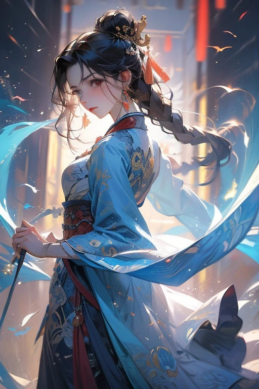 A moon-white robe，The clothes are fluttering。 Light blue belt around waist，Hanging simple jade pendant。 Long hair like ink，Use a white jade hairpin to casually tie up。 White cape dancing in the wind，Show off your elegance。 Cloud pattern boots，Light on the Step。 Wearing a special silk robe，Amazing defense。 Mysterious runes embroidered on the vestments，The light flickers faintly。 Wears a purple-gold crown on his head，Exuding majesty。 The cuffs are embroidered with delicate cloud patterns，Elegant and extraordinary。 Wearing dark green，Easy to move，Suitable for combat。 The neckline is outlined with silver thread，Understated luxury。 The black cape is decorated with star patterns，Mystery。 Wearing white armor，Majestic，awesomeness。 The edges of the armor are inlaid with precious gems，Shine brightly, (best quality), (masterpiece), (Very detailed), (4K)