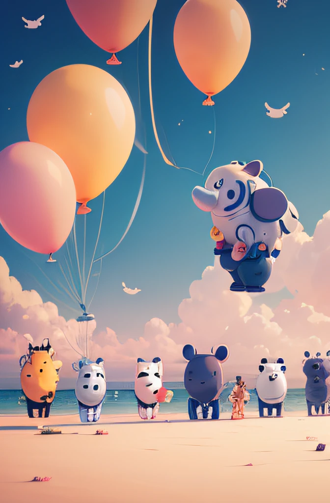 cartoon animal pattern balloon，((Cartoon Cute,Animal motifs))， Cute cartoon style, cute character, 🐋 as 🐘 as 🤖 as 👽 as 🐳, adorable creature, various animals, balloons, cute colorful cute, balloons, Small animals,