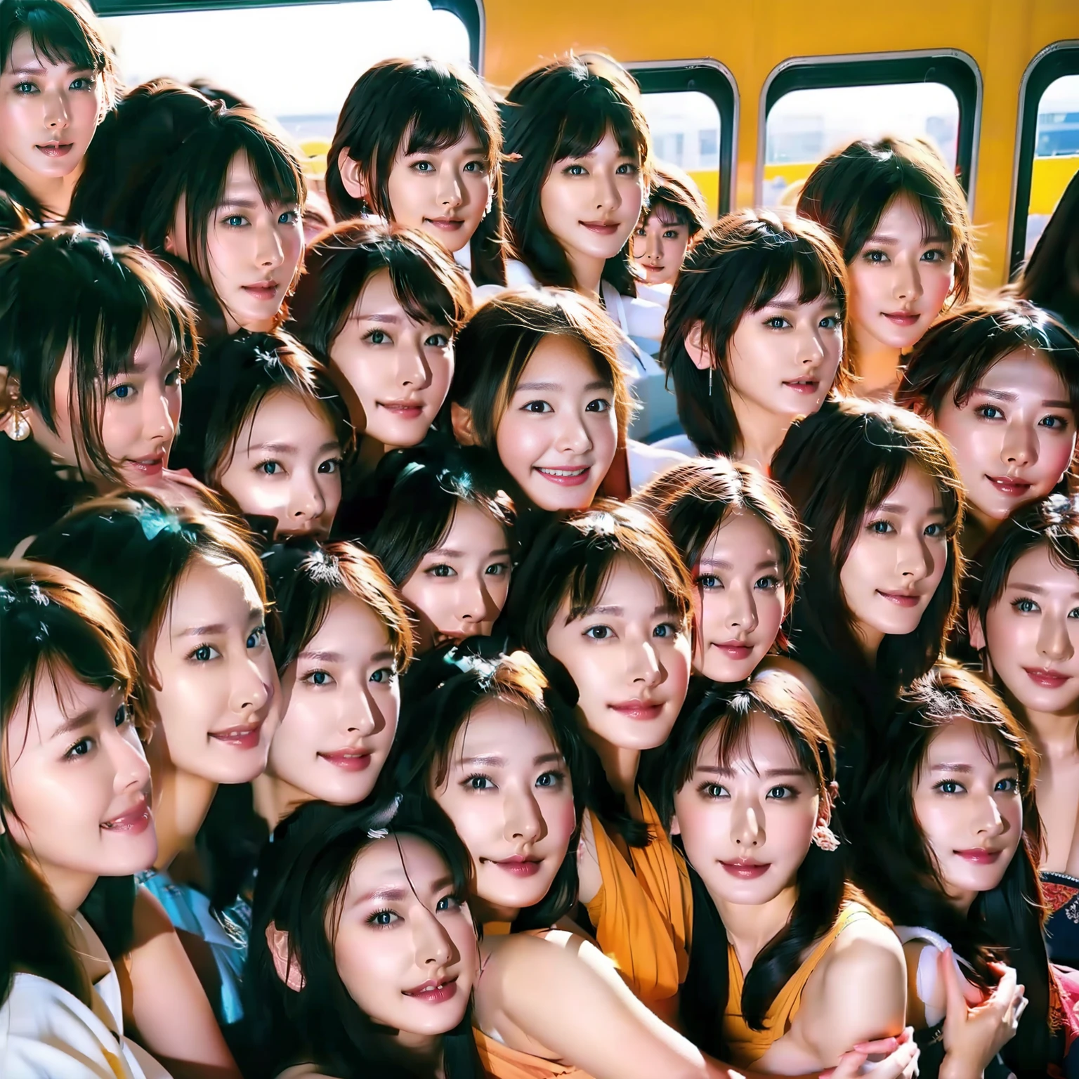 Raw photo、(((multiple girls))),((((6+girls)))),((((1000girls)))),(((10000girls)))、(((crowd shot))),((a baby face)),(((Adhesion)))、((Crammed))、((Packed))、elementary student、(Inside the crowded train)、(((6 years old)))、Women only、japanes、((Same height))、The same face、((A dark-haired)),Longhaire、1000 cute women hugging and loving each other、(((Large group)))、((chiquita))、sweating、joyous expression、A crowded train full of ***********s