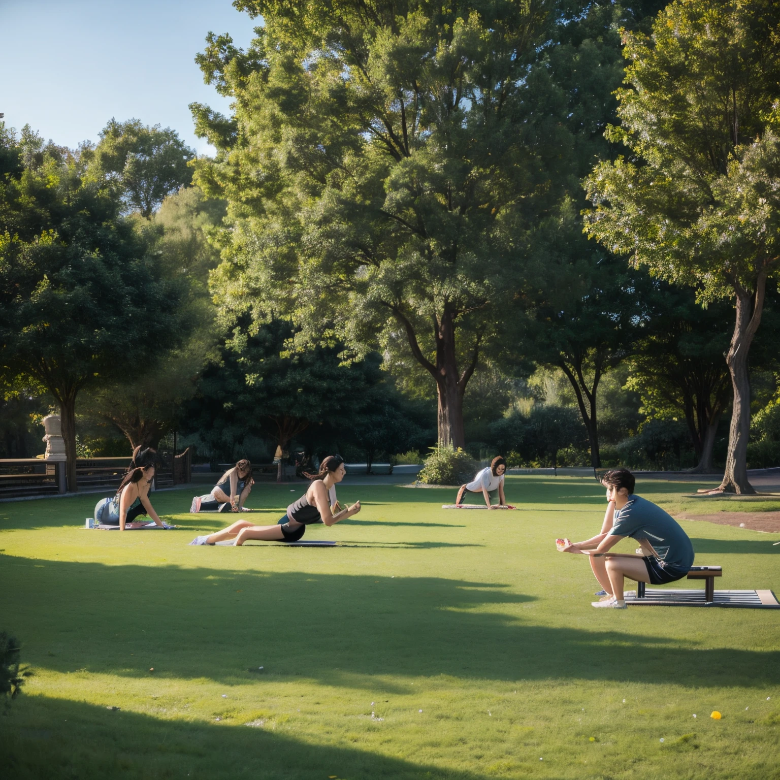 Ecologically beautiful park,people doing morning exercises