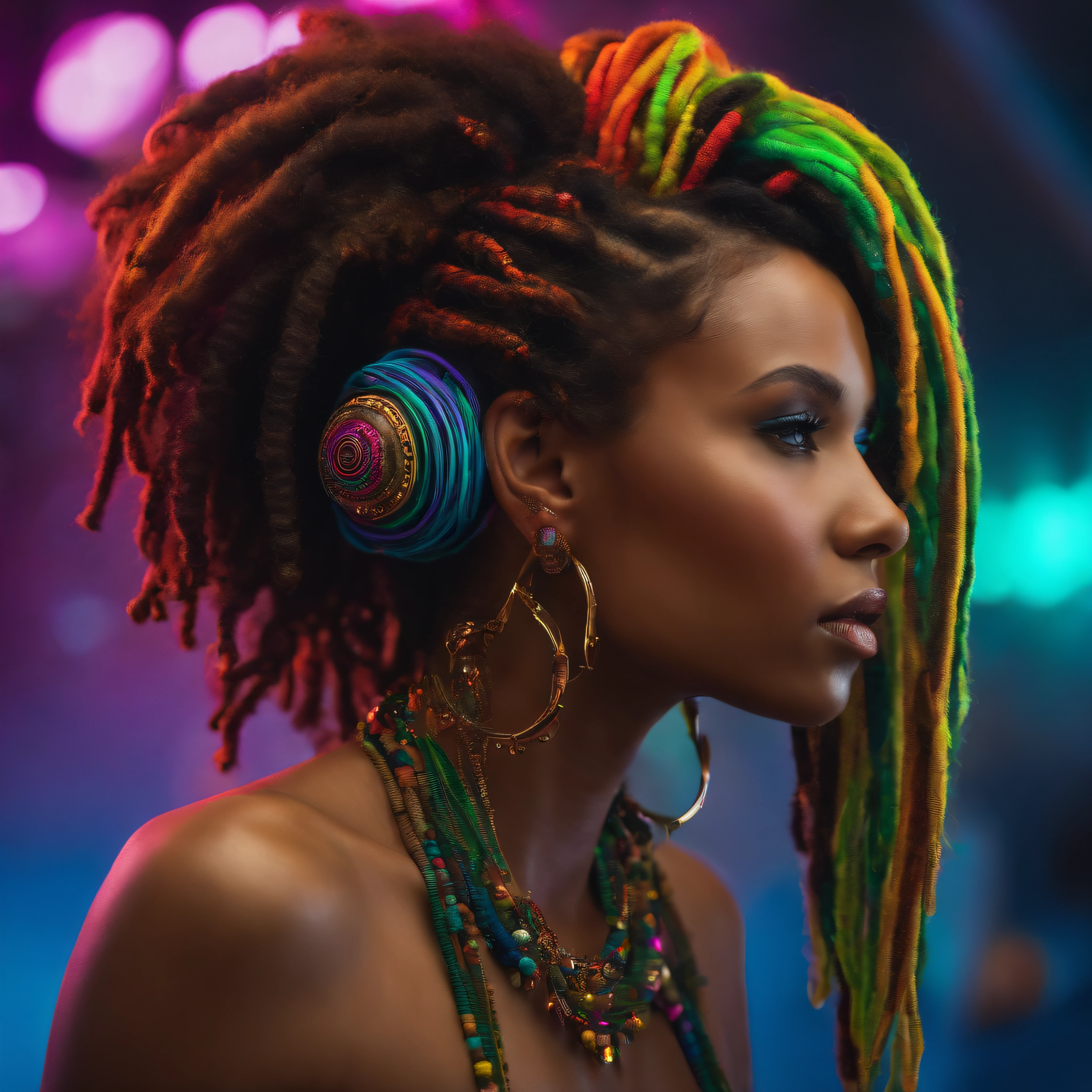 menina bonita futurista, cabelos dreadlock, extremamente detalhado, neon