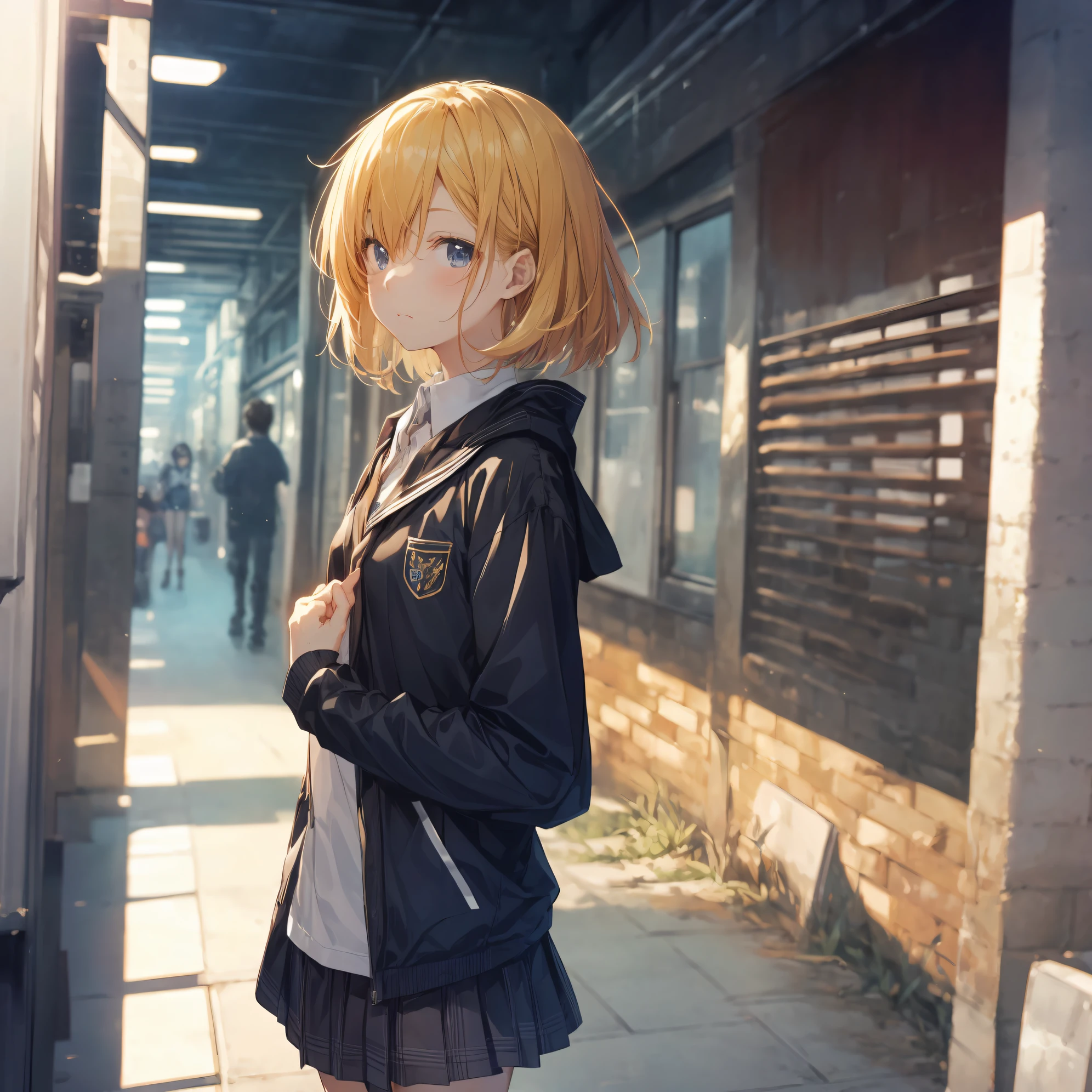 Super high quality by the art god, Ultra-detailed, High resolution, anime moe art style, best anime 8K konachan wallpaper, Pixiv Contest Winner, Perfect Anatomy, BREAK,(Draw a girl sleepily walking to school. ),BREAK, 1girl in, (Solo,Lori,,13yea:1.3),Full limbs, complete fingers,a junior gynous attraction, (Very short hair), Sleeping hair, hair messy, flat chest, Small butt, groin, Small eyes,Beautiful detailed black eyes, Well-proportioned iris and pupils, disgusted eye, High resolution detailed hair, School uniform, Skirt, On the way to school. BREAK,Ultra-detailed細なスキン, Best lighting by famous artists, 8K, Illustration,