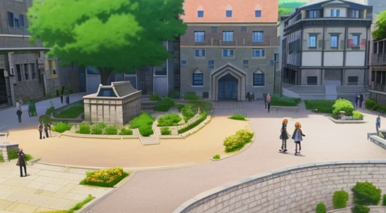 Animation scene of a group of people walking in the courtyard, anime scene, town in background, ruins in the background, Today’s recommended anime is still, Downtown background, boromir in an anime world, some houses in the background, Small town background, around the city, Anime screenshots, in the anime film, ( castle in background ), Greengar