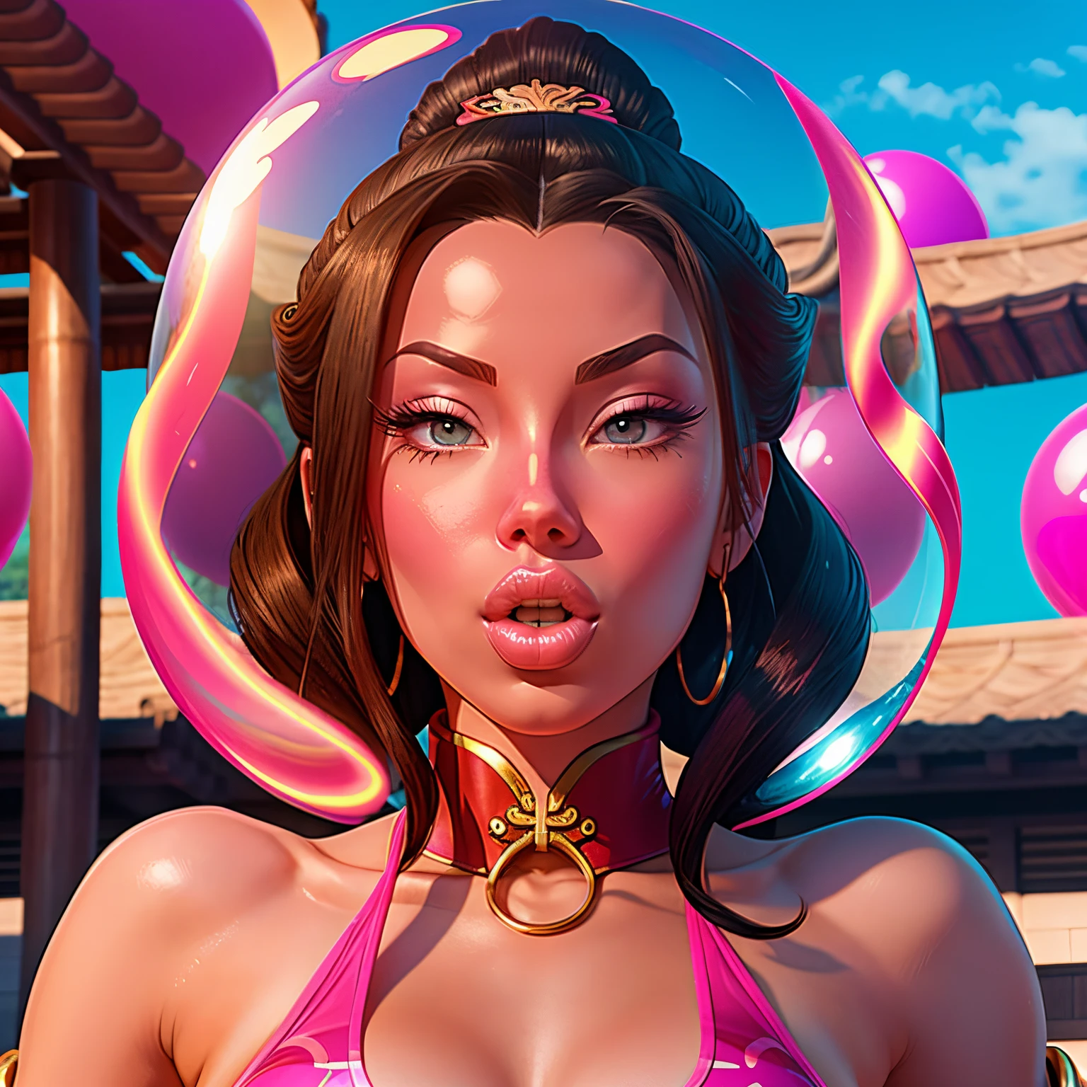 there is a woman in a bikini and fishnets posing for a picture, spellcasting pose, second life avatar, imvu, dancing in the background, doing a sassy pose, doja cat, aesthetic!!!!!! female genie, inspired by Sim Sa-jeong, doing a hot majestic pose, an aesthetic!, tanny skin, fantasy aesthetic!, smooth fuschia skin