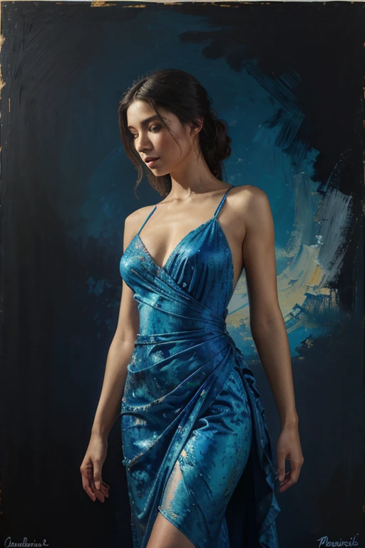 painting is executed in impasto oil, watercolor and alcohol techniques,
depicting an elegant, beautiful, stunning woman - slender, in a long
blue dress, created by the artist Pino Daeni in chiaroscuro style,
artwork features a 3D effect of arctic blue smoke and swirling blue haze,
and conveys a romantic impressionism with highly saturated colors,
against a white background, 8k, uhd