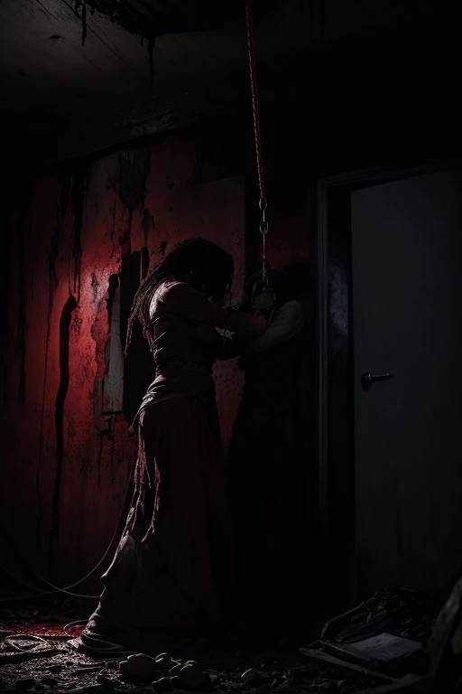 horror art, dread, Best quality, masterpiece, ultra high res, (photorealistic:1.4), gopro, Action shot of a terrifying ghost beaten by the viewer, kneeling, begging for mercy, (in arena), creepy, white dress, unnerving, unsettling, terrifying, 80mm, horror lighting, dynamic action