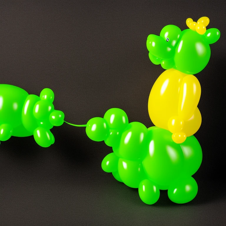 balloon hippo in a black background, green