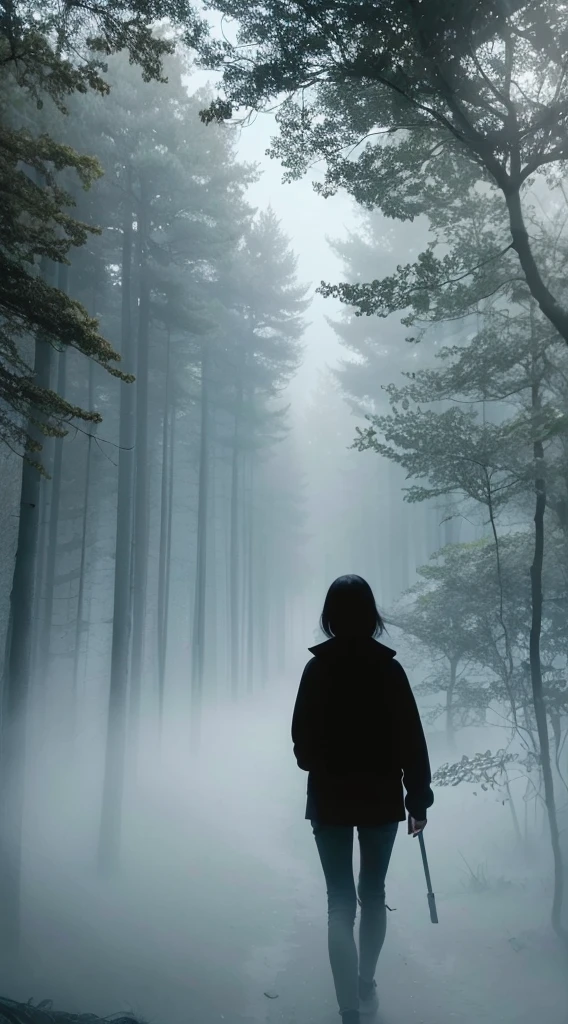 uma menina bonita, corpo inteiro,
horror, quebrado, distorcido, heaven, nevoeiro, smoke billowing, floresta escura, criaturas sombrias,
Junji Ito, silhouette of a girl walking through the trees, cena de filme de terror, Floresta assustadora neblina assustadora, silhouette of a girl walking through trees and scary fog,
obra-prima, ultra alta res, alta qualidade, cinematic lighthing,
