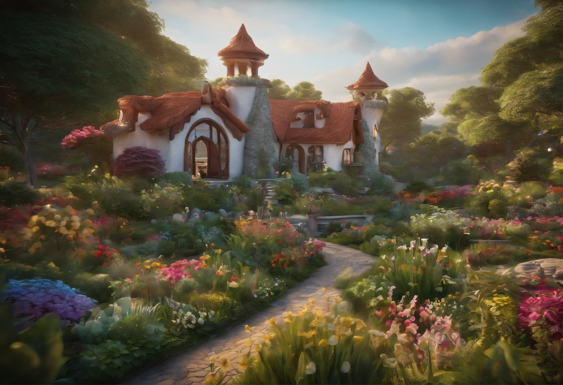 Disney cartoon style,disney 3d animation style,(((Giant rainbow banana house emits auroras,covered with vines,leafs,fresh flowers))),Intense contour light,Luminous inside,Colorful,((Best quality at best)), ((tmasterpiece)),Enhanced dynamic viewing angle,Sparkling creek,(weeds),flowers blooming,glowing effect,ultra - detailed,Works of masters,high high quality,8K分辨率,depth of fields,电影灯光,epic graphics,high high quality,ultra - detailed,Detailed pubic hair,Accurate,电影灯光