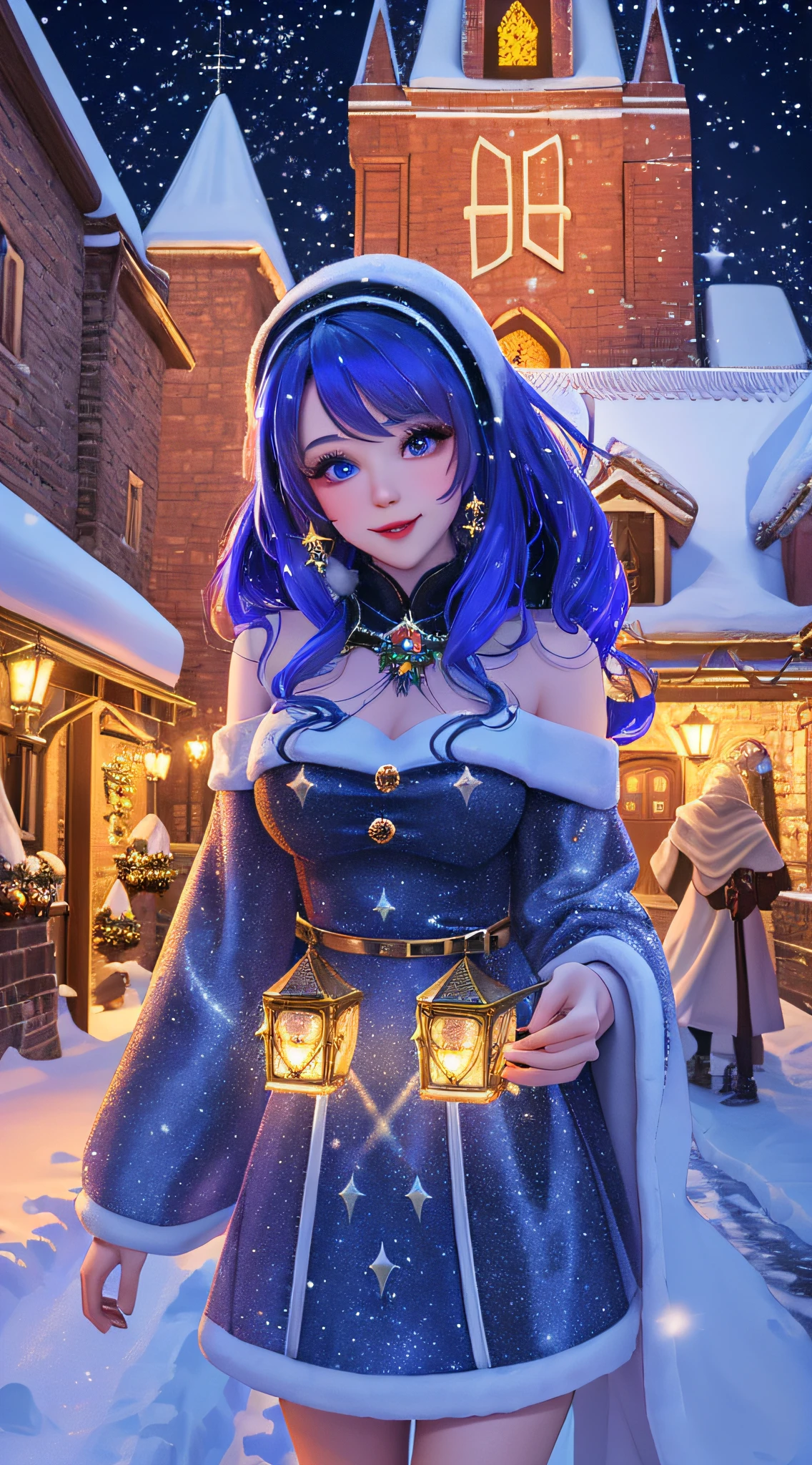 Em um reino de maravilhas de inverno, a magical village comes to life in this incredible digital representation. Com um toque de Gloomcore e Cybergoth, This night scene features a cobblestone street covered in snow, ladeada por uma igreja medieval e casas iluminadas por luzes vibrantes. The atmosphere is that of an enchanted winter, where the snow sparkles in the light of Christmas lights. 8-bit aesthetics and the Memphis effect combine to create a magical environment, enquanto o efeito snoot (controlado) Lighting highlights every detail, providing a realistic and welcoming majestic view.
