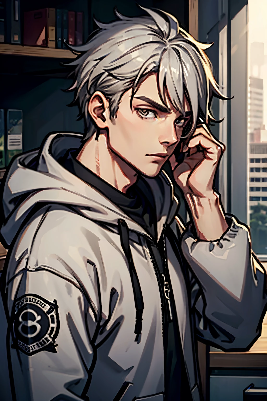 1guy,gray hair,black hoodie,