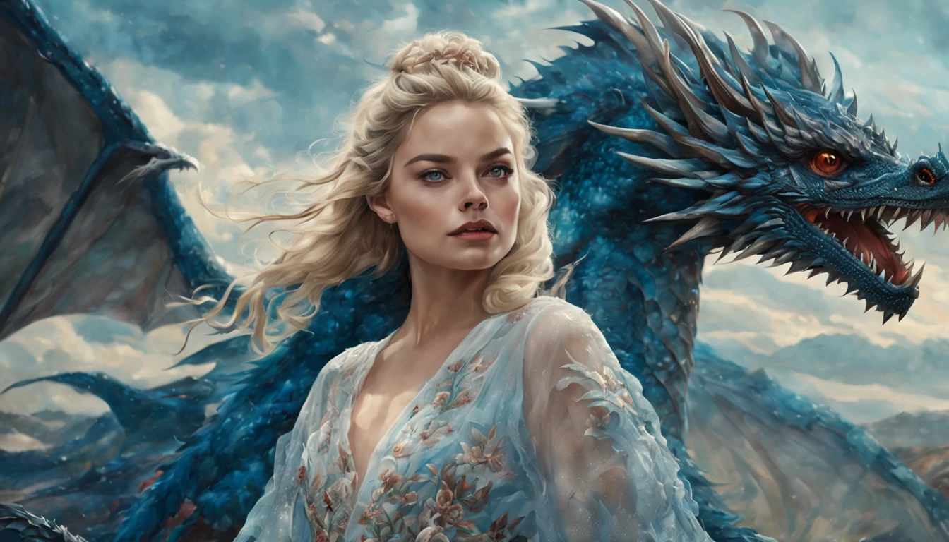 ((melhor qualidade)), ((obra-prima)), (detalhado), Empress Dragon "Margot Robbie", olhos realistas, cabelo preto, olhos azuis, seios pequenos, vestido vermelho de setin koreano sensual, paisagem maligna, ethereal beauty, (Fantasy Illustration:1.3), olhar encantador, pose cativante, garota solo, charme sobrenatural, mystical sky, noite enluarada, cores suaves, (paisagem nublada detalhada:1.3), (alta resolução:1.2) (Blue dragon flying in the sky) vestido vermelho, sobre uma colina, An army passing far into a canyon below.