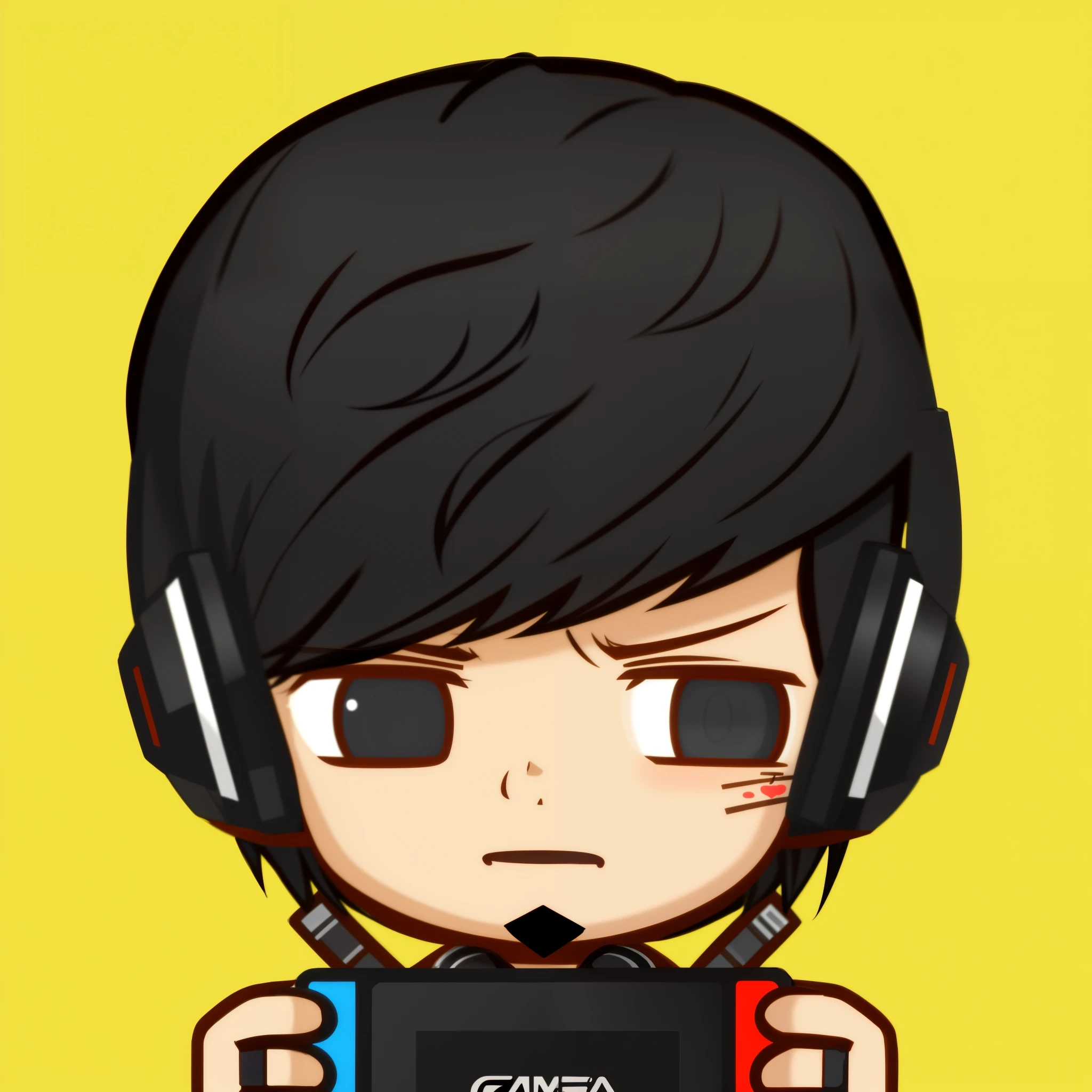 cartoon boy with headphones playing a video game on a tablet, video game avatar, upper body 2d game avatar, ig studios anime style, persona art style, chibi, advanced digital chibi art, flat anime style, anime style”, gaming, twitch streamer / gamer ludwig, gamer, chibi style, cartoon artstyle, profile picture 1024px