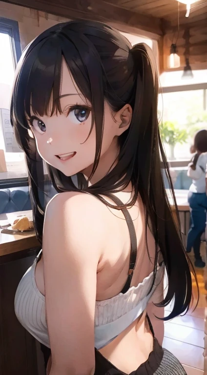 twogirls,One girl has half-twin wavy hair.,The other girl has short hair,a ,a small facmile,a beauty girl,cute little,Dynamism,cleavage of the breast,Voluptuous thighs,Big buttocks,Ultra-high resolution,ultra-quality,Hi-Res,detaileds,double tooth,rendering art,Everyday clothes,relax,cafes