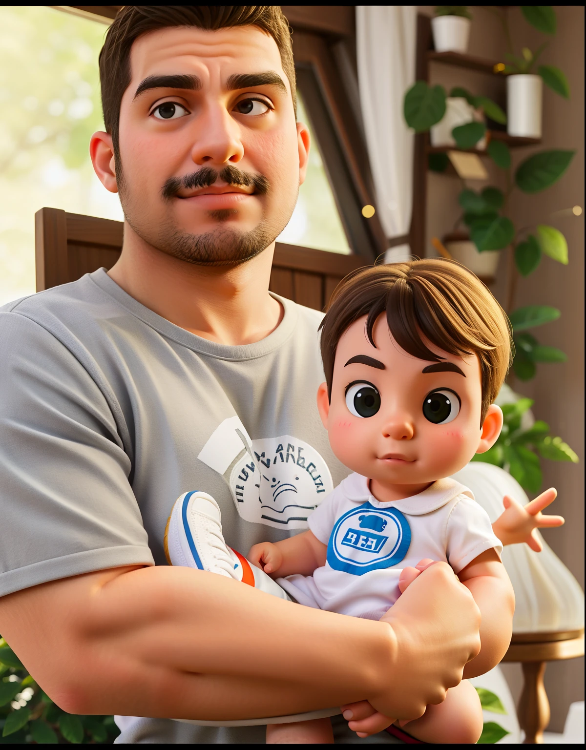 there is a man holding a baby in his arms, with a kid, pai com filho, aw, ele tem 3 6 anos, kid a, instagram post, Condutor de Ene, testa larga paterna carinhosa, facebook post, ele tem cerca de 3 0 anos de idade, ele tem cerca de 30 anos, Domingo, menacing stare, um bonito, imagem retrato