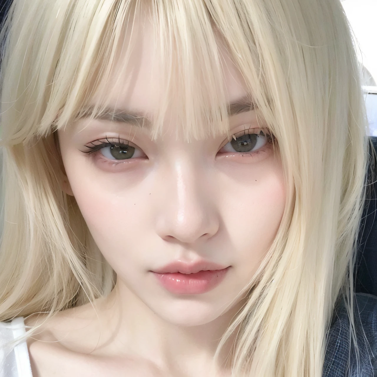 um close up de uma mulher com cabelos loiros e uma camisa branca, Lalisa Manobal, Parque Roseanne do Blackpink, Jinyoung Canela, pale round face, Ulzzang, Heonhwa Choe, Lalisa Manoban do Blackpink, franja branca, pale porcelain white skin, Shikami, Dom Yunjoo, Jaeyeon Nam, very very pale blond hair