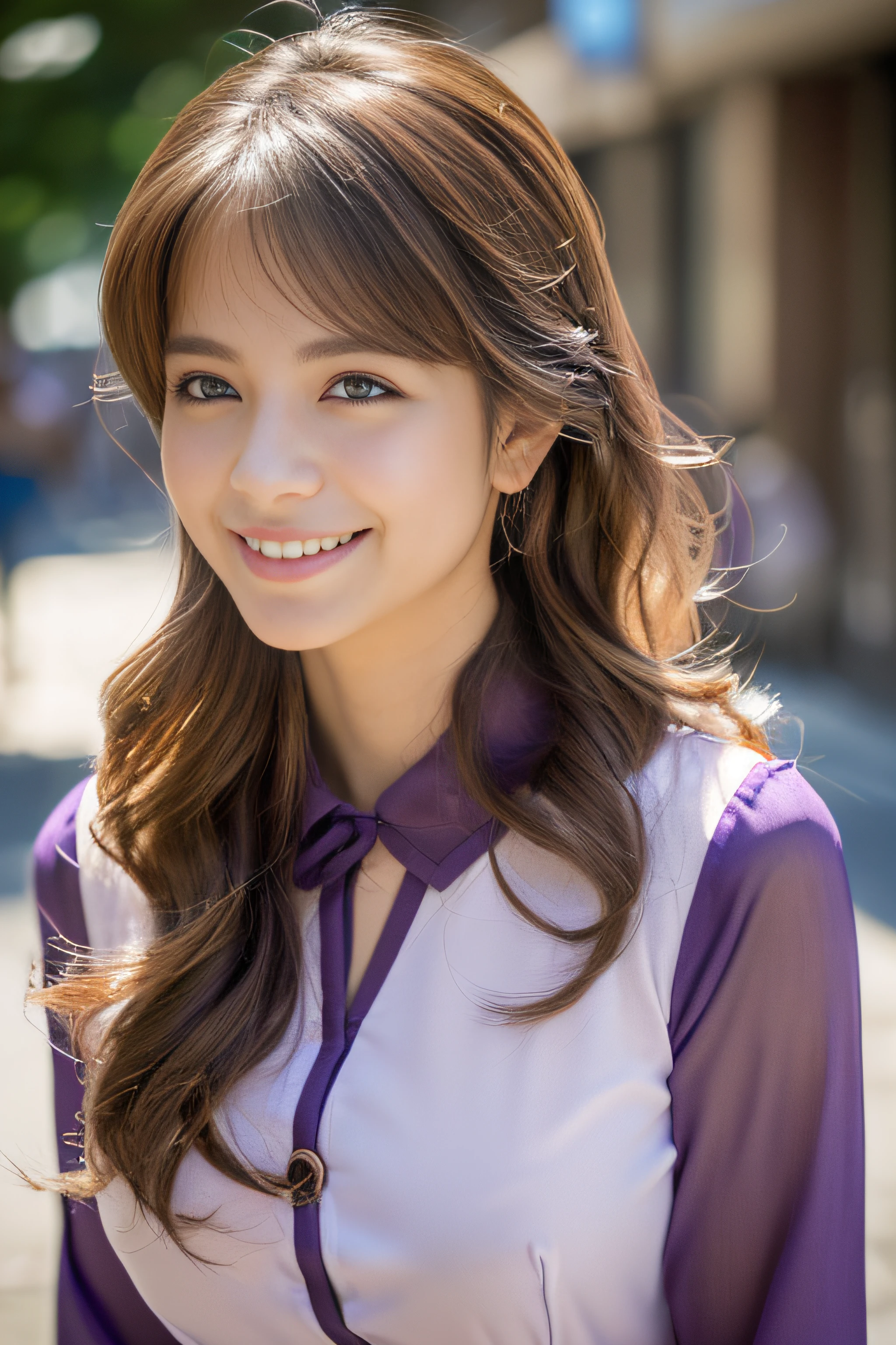 ((beautiful a girl:1.3)),(((FULL BODYSHOT:1.5))),((purple neat button blouse_long-sleeve_Collared_see-through sleeves:1.4)),((Walking towards me)),((In the office of the company:1.3)) ((Thin_fabric:1.4)) ((Doing work:1.3)) ((her face is flushed、hair is loosely curled.:1.2,ikun:1.4)) ((Large breasts:1.2)) ((close-up:1.2)) Best Quality,masutepiece,超A high resolution,(Photorealistic:1.4),Raw photo,(Authentic skin texture:1.3),(Film grain:1.3),the panorama,Character Portrait,Very Wide Shot,Narrow waist,Cowboy Shot,(In the Dark, deepshadow, lowkey, cold light,) Night,((Loosely wavy hair:1.2)),Streaming Tears,,Dust,Tindall Effect,(expression),1girl in,beautiful detailed eyes and face,White Jabot,Brown eyes,((brown super long hair_Ex-gods:And:1.2)) ((Smile:1.3))
