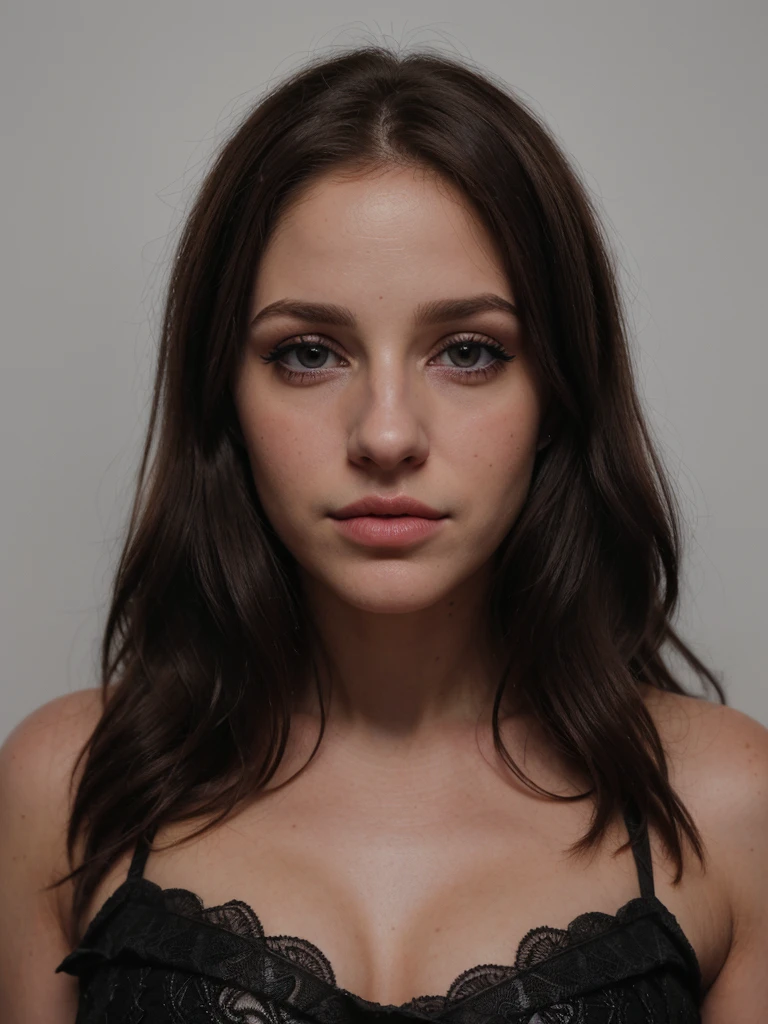 (mejor calidad, ultra detallado) (retrato, hermosos ojos detallados, hermosos labios detallados, ojos y rostro extremadamente detallados), piel clara, cabello negro, ojos estrechos, labios carnosos,de cuerpo completo ,vestido negro,lentes rojos,labios rojos