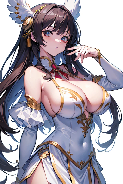(tmasterpiece,Best quality at best,ultra - detailed,A high resolution,illustratio:1.2),very detailed wallpaper,offcial art, Amazing Cleavage,high detal,ultra - detailed,Extremely detailed 8K wallpaper,(character  design),(simple backgound, white backgrounid: 1.3),(1个Giant Breast Girl),(Alone),(big breasts and big breasts...