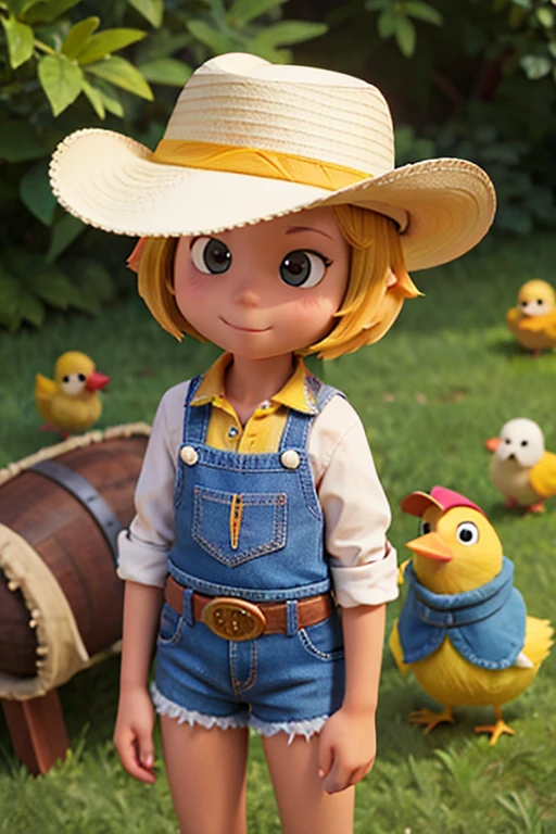 Animal yellow chick with cowboy hat