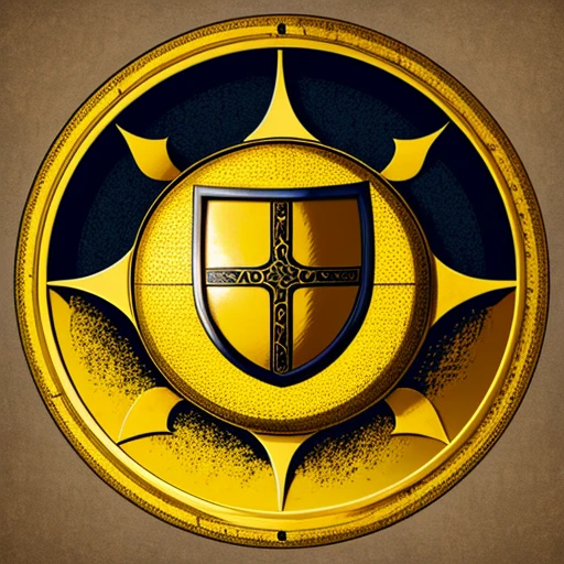 icon, yellow ball with a bright round medieval shield inside the ball
