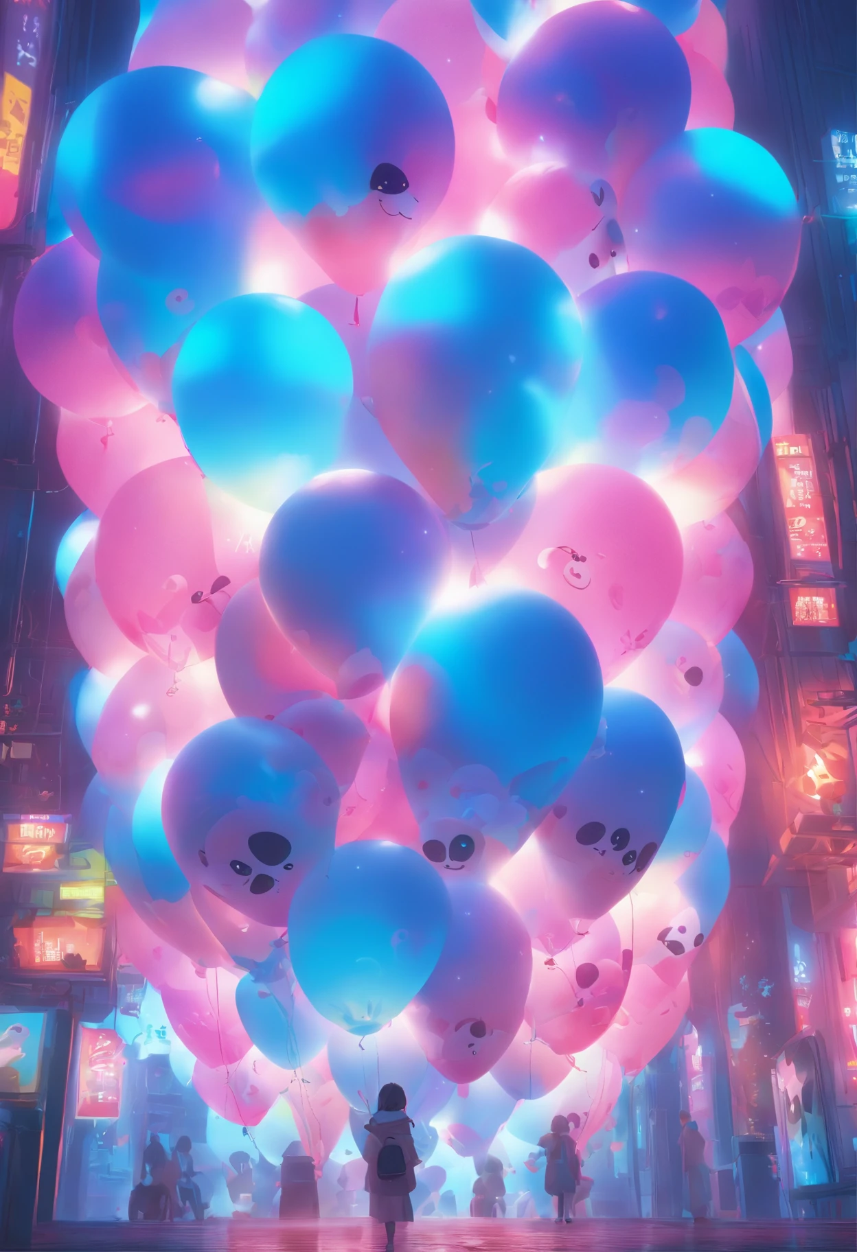 (((Inflatable panda hydrogen balloon floating in the air))),cleanness,Intense contour light,Luminous inside,Colorful,((Best quality at best)), ((tmasterpiece)),Enhanced dynamic viewing angle,,glowing effect,ultra - detailed,Works of masters,high high quality,8K分辨率,depth of fields,电影灯光,epic graphics,high high quality,ultra - detailed,Detailed pubic hair,Accurate anatomy
