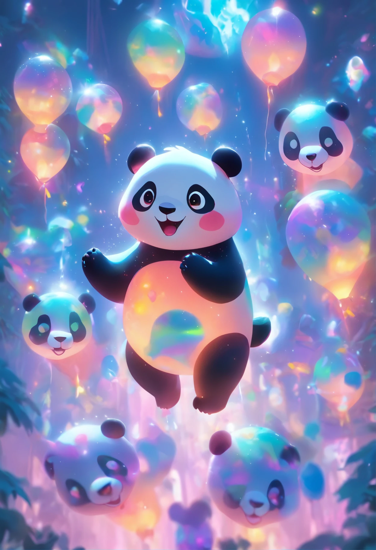 （（（Inflatable panda hydrogen balloon floating in the air））），cleanness，Intense contour light，Luminous inside，Colorful，（（Best quality at best））， （（tmasterpiece）），Enhanced dynamic viewing angle，，glowing effect，ultra - detailed，Works of masters，high high quality，8K分辨率，depth of fields，电影灯光，epic graphics，high high quality，ultra - detailed，Detailed pubic hair，Accurate anatomy