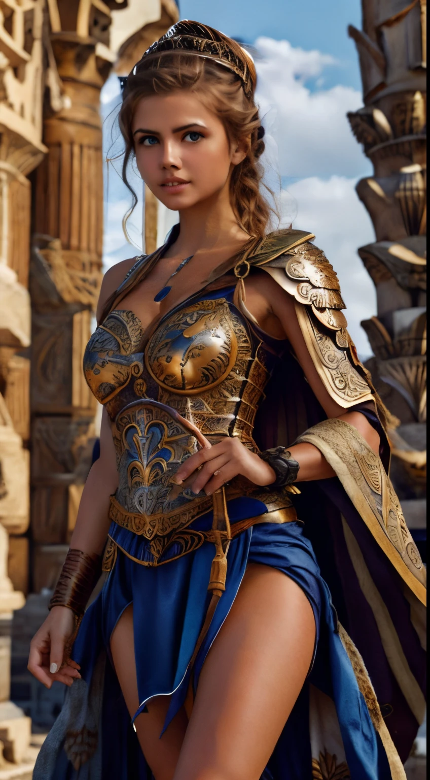 Draw Athena greek goddess with armour and an owl on her shoulder.