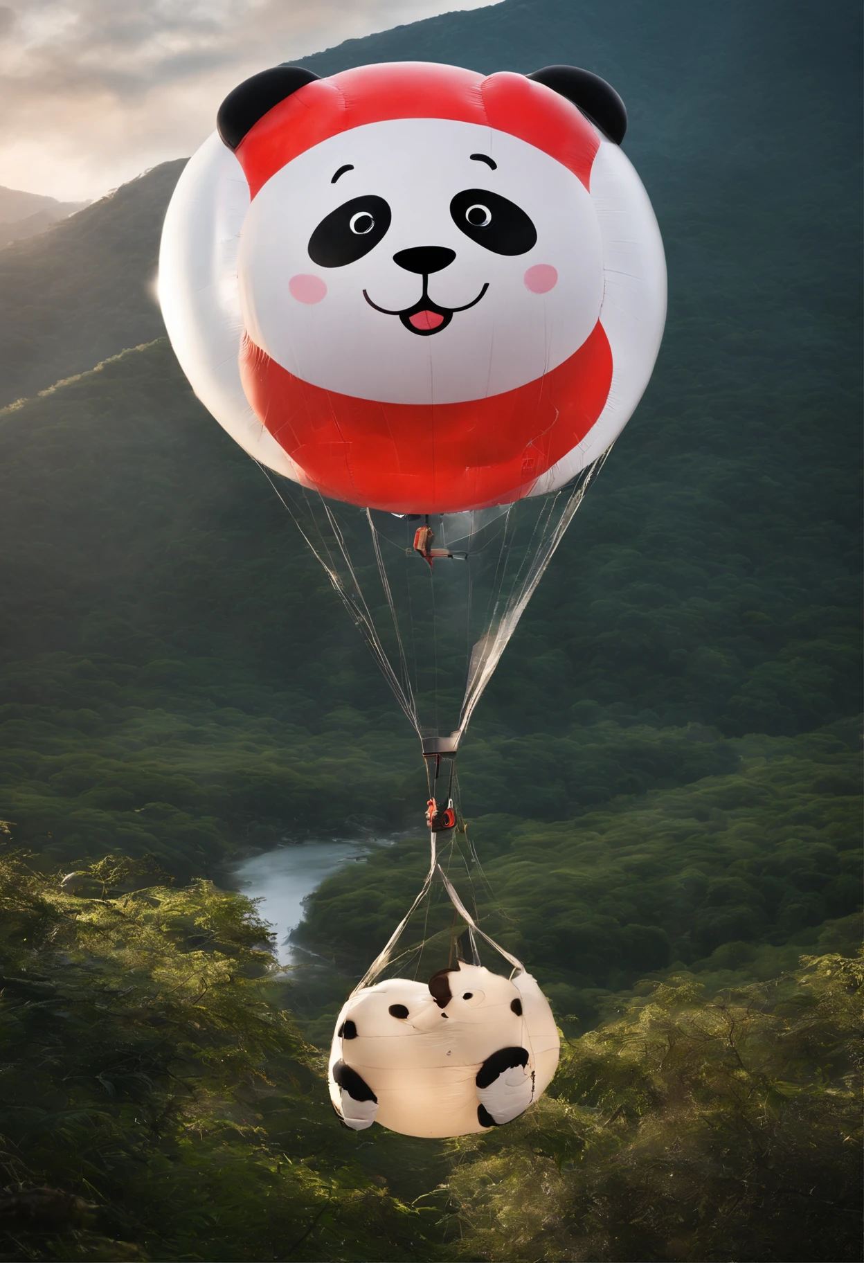 （（（Inflatable panda hydrogen balloon floating in the air））），cleanness，Intense contour light，Luminous inside，Colorful，（（Best quality at best））， （（tmasterpiece）），Enhanced dynamic viewing angle，，glowing effect，ultra - detailed，Works of masters，high high quality，8K分辨率，depth of fields，电影灯光，epic graphics，high high quality，ultra - detailed，Detailed pubic hair，Accurate anatomy