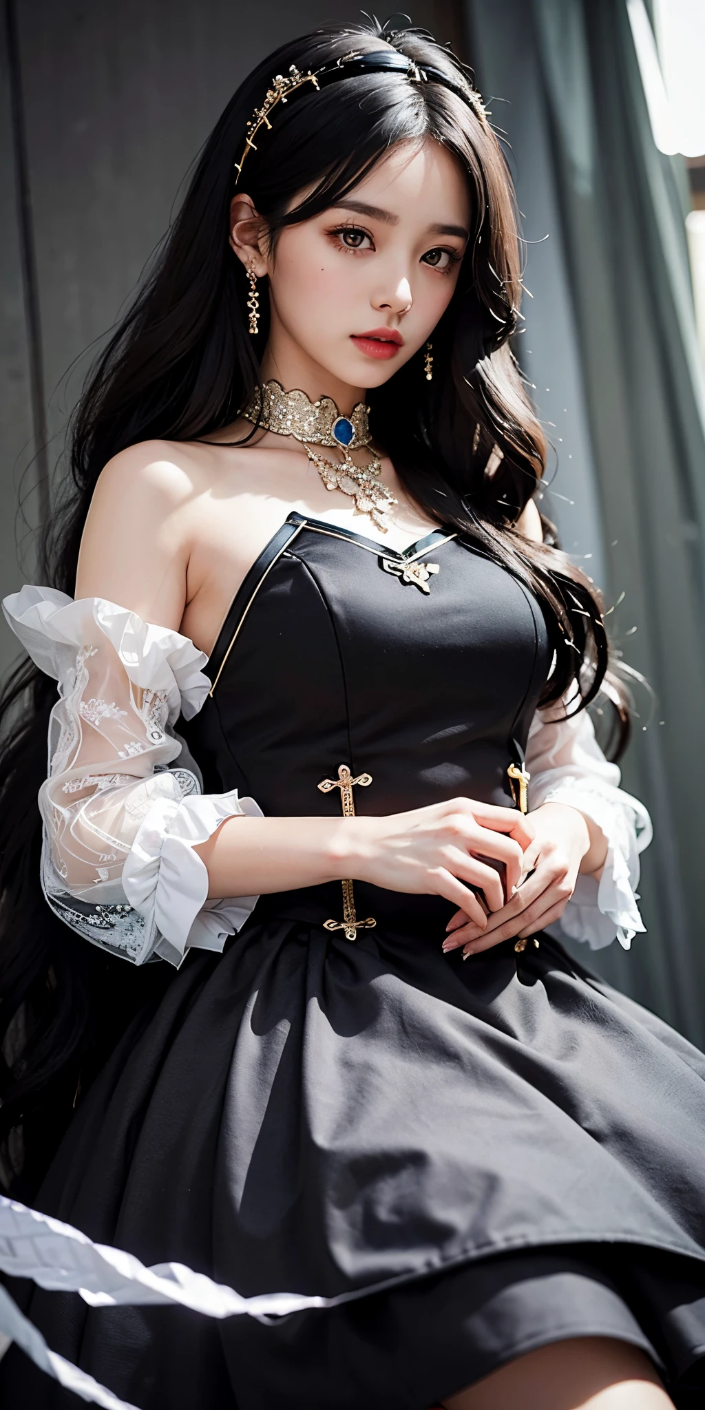 1girl, black hair, Long hair, Magical girl clothes, high quality, ultra detailed, masterpiece, realistic