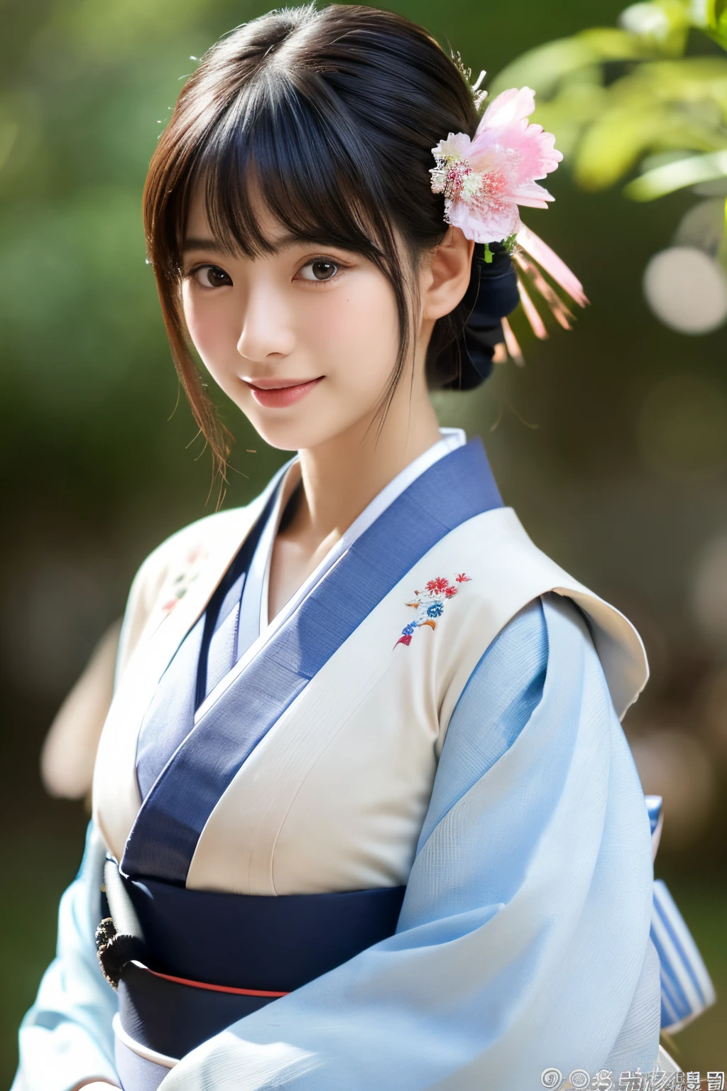 (8K、Raw photography、top-quality、masterpiece:1.2)、ultra-detailliert、超A high resolution、(realisitic、photoRealstic:1.37)、portlate、High-detail RAW color photos、professional photograpy、extremely delicate and beautiful、A highly detailed、 8K Picture Wallpaper、magnifica、finely detail、huge filesize、Official art、Highly detailed CG Unity 8K wallpapers、highly detailed beautiful girl、extra detailed face、extremely detailed eye、highlydetailed skin、extremely detailed fingers、highly detailed nose、highly detail mouth、perfect anatomia、highly detailed back ground、Highly detailed attire、女の子1人、(18year old:1.2)、10 generations、Cute little girl s、famous Japan idol、cute little、(small tits:1.2)、Realistic body、小柄、fair white skin、shinny skin、slenderbody、well-styled、A dark-haired、Hair collection、(Pattsun bangs:1.2)、A smile、kawaii、年轻、kawaii faces、Lifelike face、Beautiful eyes、Sauce order、(Kimono:1.4)、Dense embroidery、耳Nipple Ring、(hair adornments:1.2)、eye、cowboy shot、frontage、standing athletic pose、Contrapo、outside of house、(natta:1.4)、A Japanese style、kyoto、Dynamic lighting、Valley、