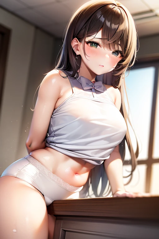 1girl, Table hump, rubbing the perineum, white shirt, pencil skirt, office, white panty, skirt lift, strap, a table, elevation, multiple boys,A thought-provoking liquid,, Masterpiece, Best Quality, Highly detailed